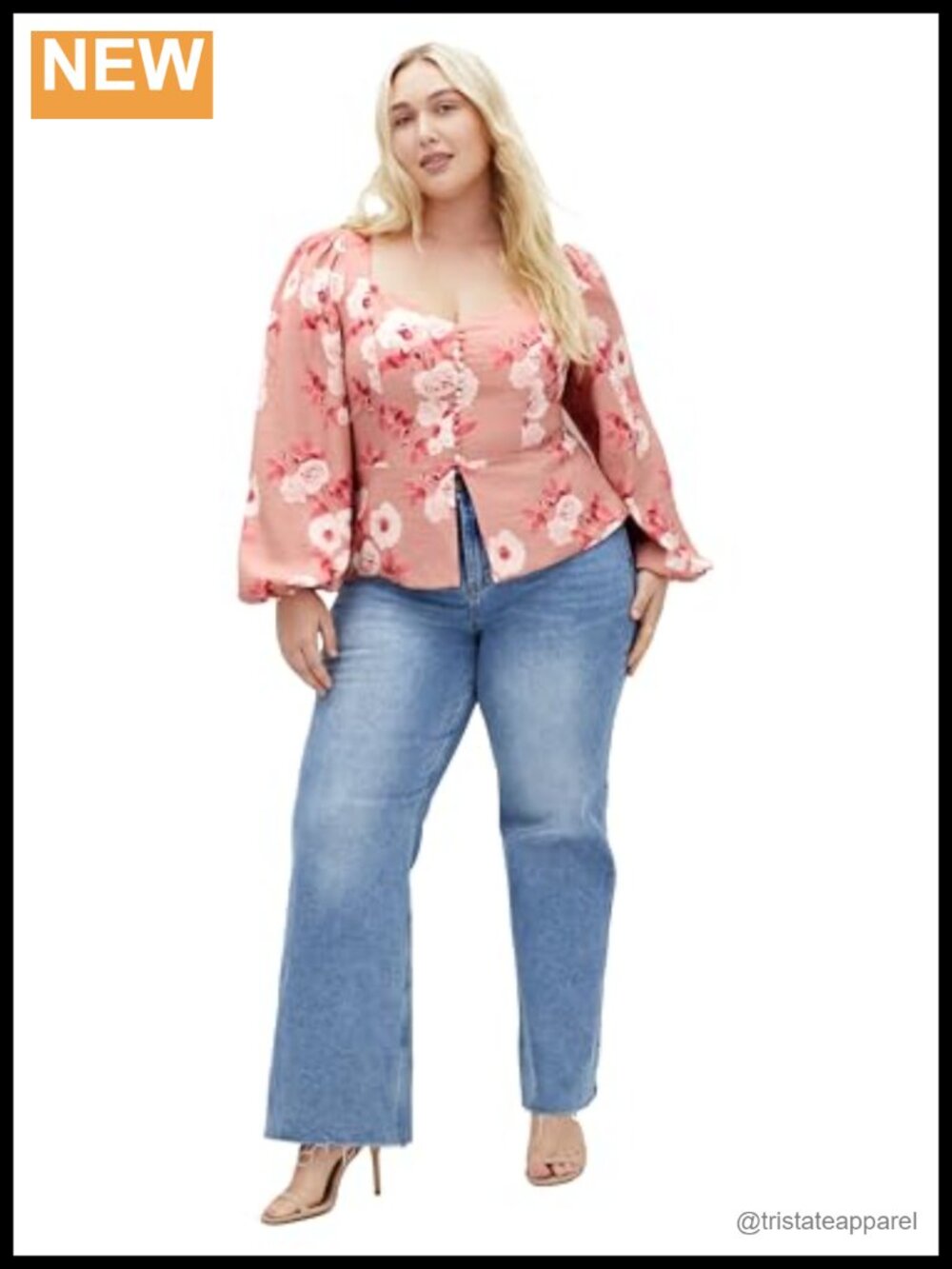 City Chic Plus Size V-Neck Floral Blouse with Faux-Button Front